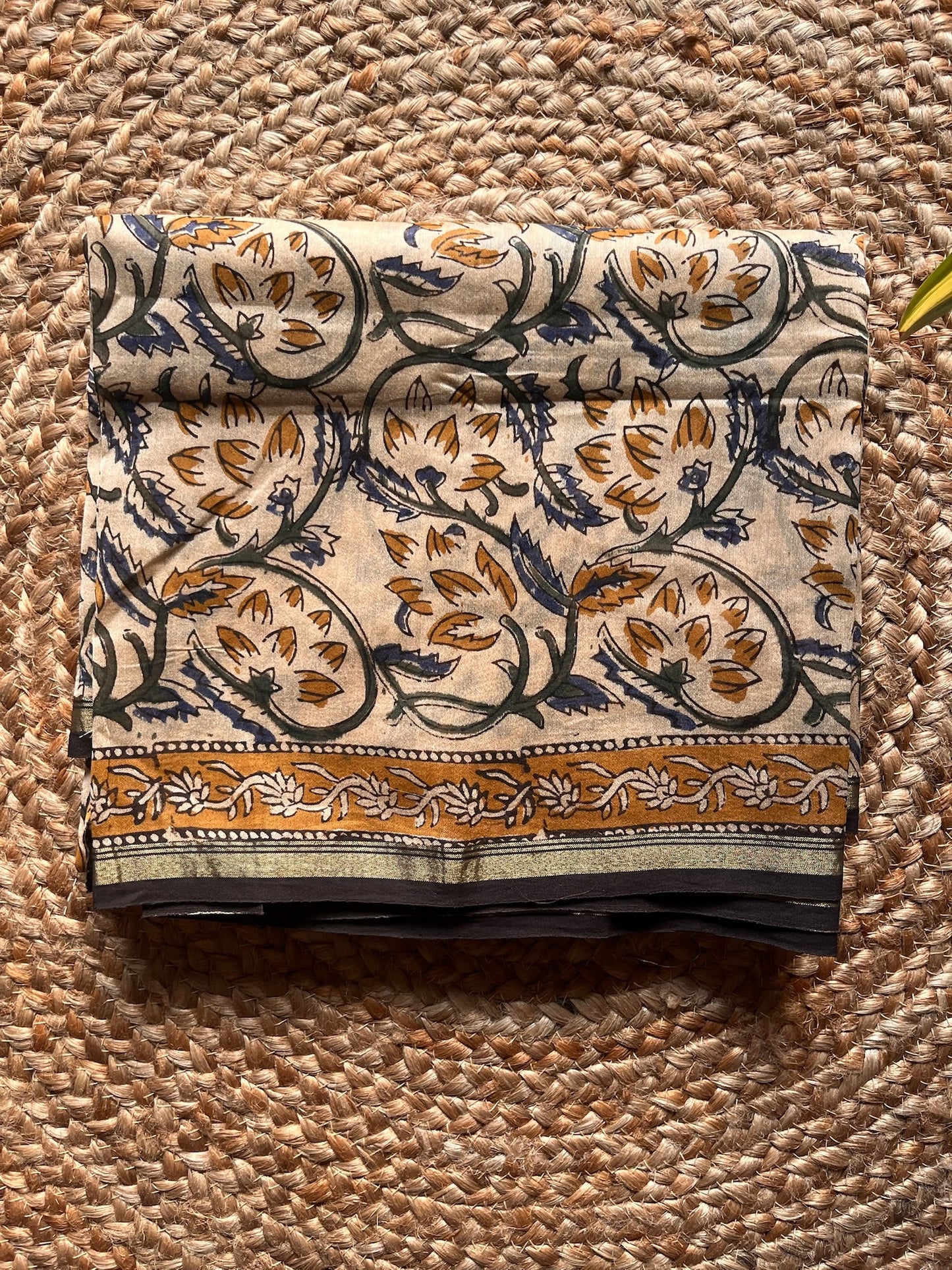 floral silk; cotton Sharvari - Cream & Mustard Kalamkari Printed Chanderi Silk Suit Set by Label A