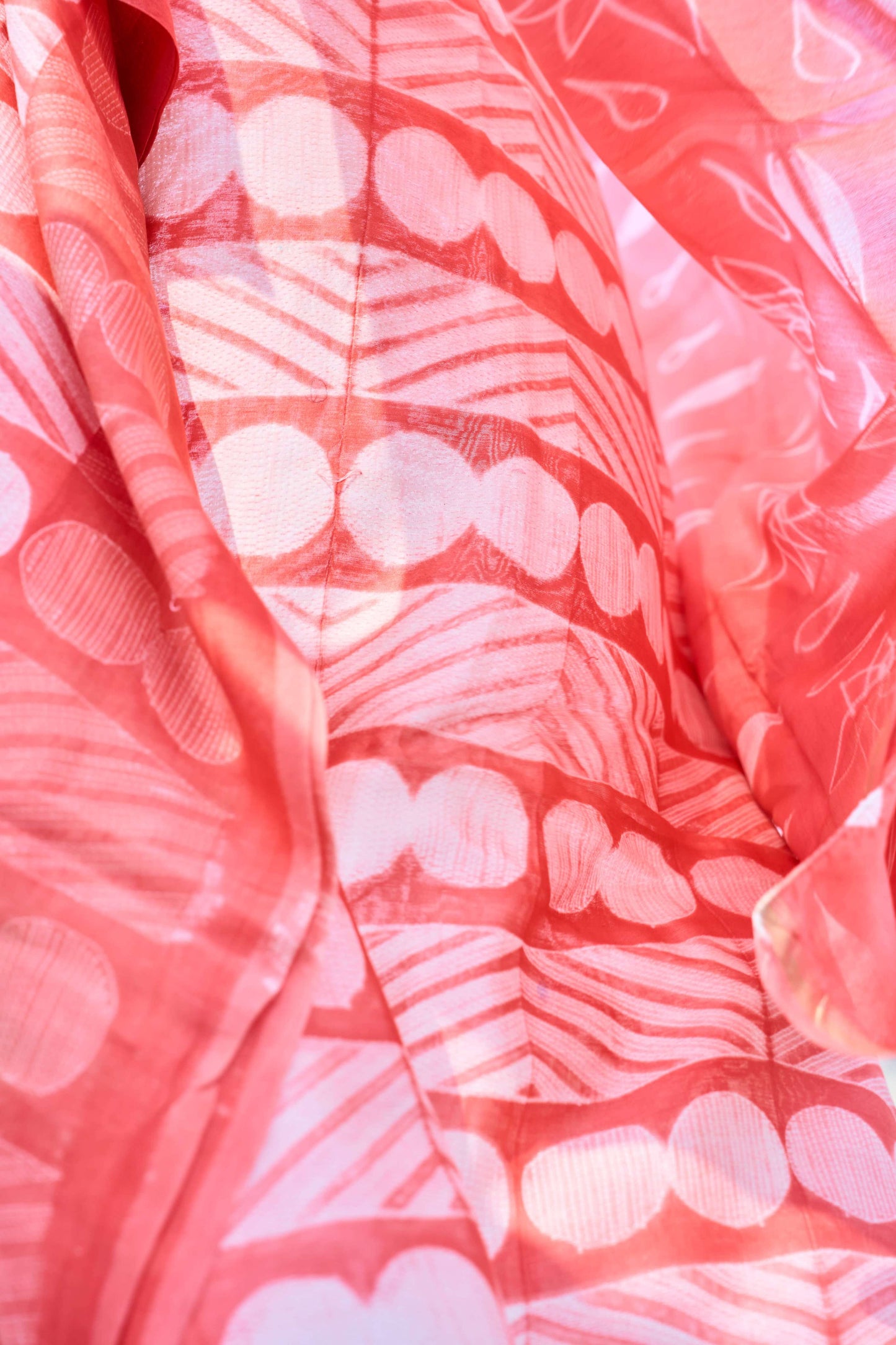 geometric; dots; white; pink silk; cotton Coral Peach Nui Shibori Handcrafted Chanderi Silk Set by Label A