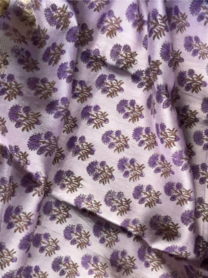 floral silk; cotton Naimisha - Lavender Floral Bagru Printed Maheshwari Silk Suit Set by Label A