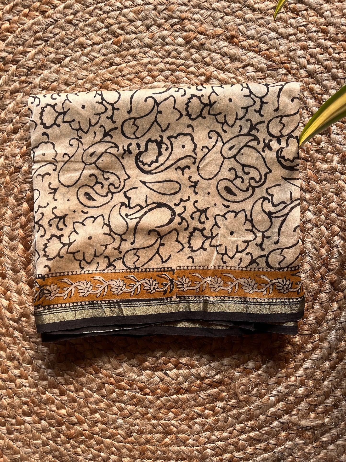 floral silk; cotton Sharvari - Cream & Mustard Kalamkari Printed Chanderi Silk Suit Set by Label A