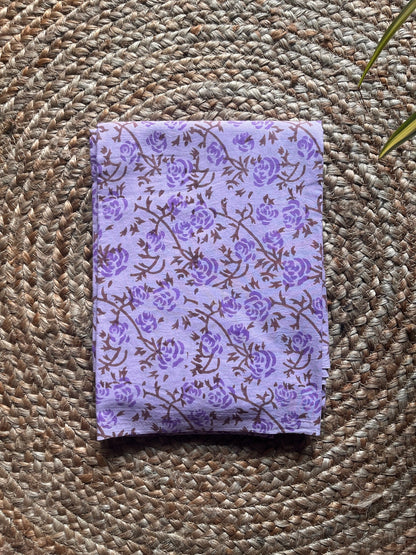 floral silk; cotton Naimisha - Lavender Floral Bagru Printed Maheshwari Silk Suit Set by Label A