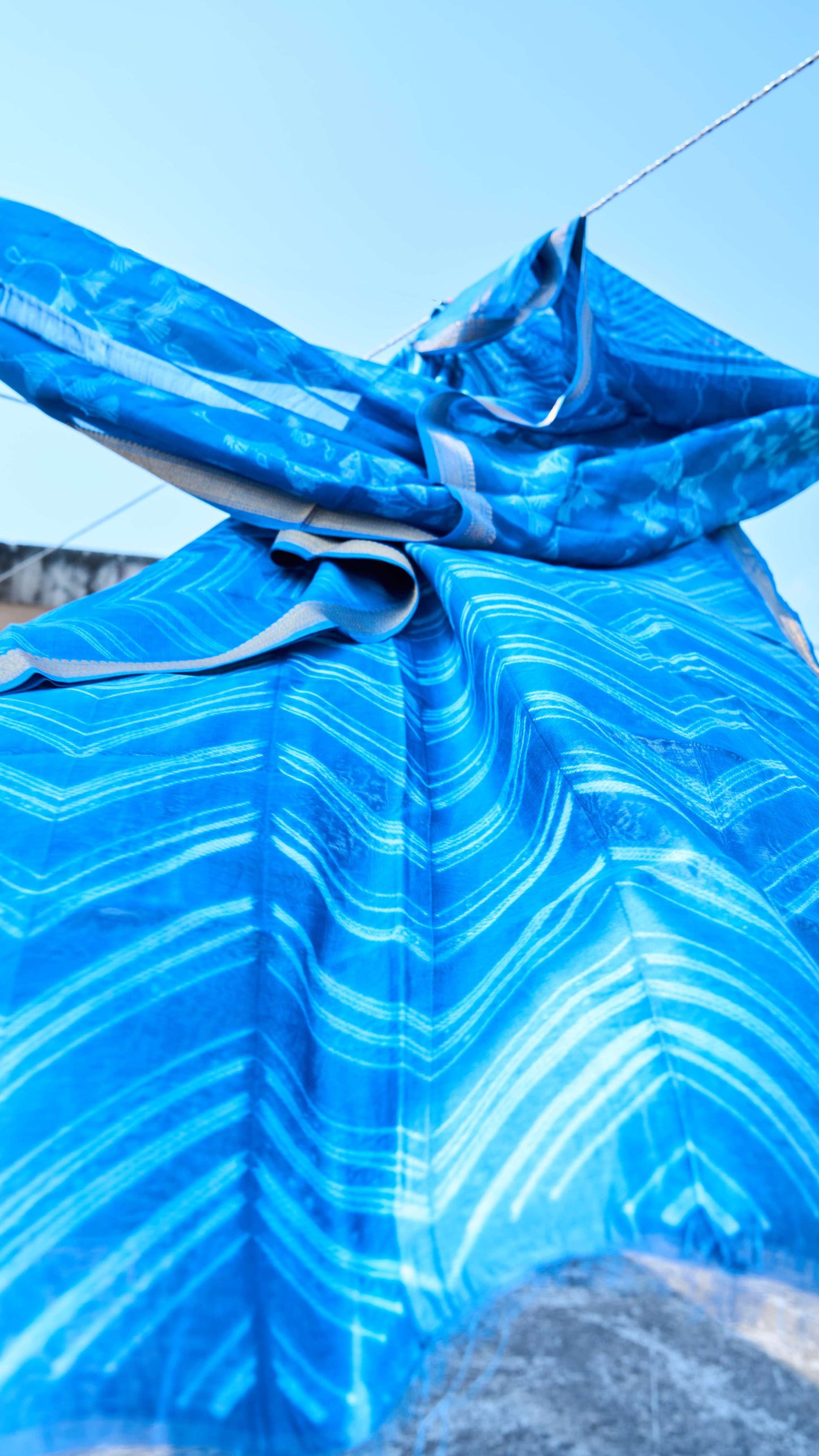 geometric; navy; blue silk; cotton Blue Nui Shibori Maheshwari Silk  Handcrafted Set by Label A