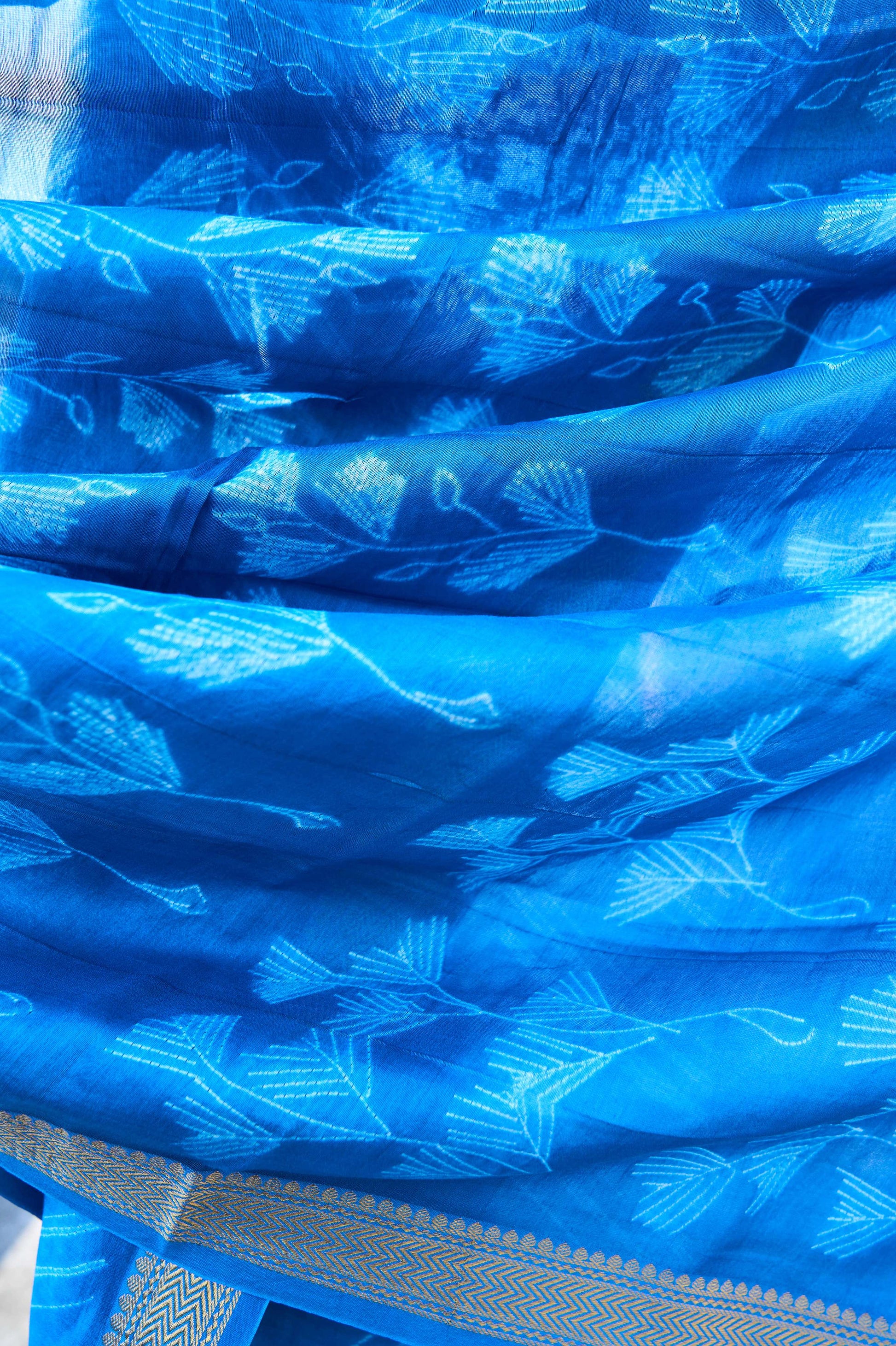 geometric; navy; blue silk; cotton Blue Nui Shibori Maheshwari Silk  Handcrafted Set by Label A