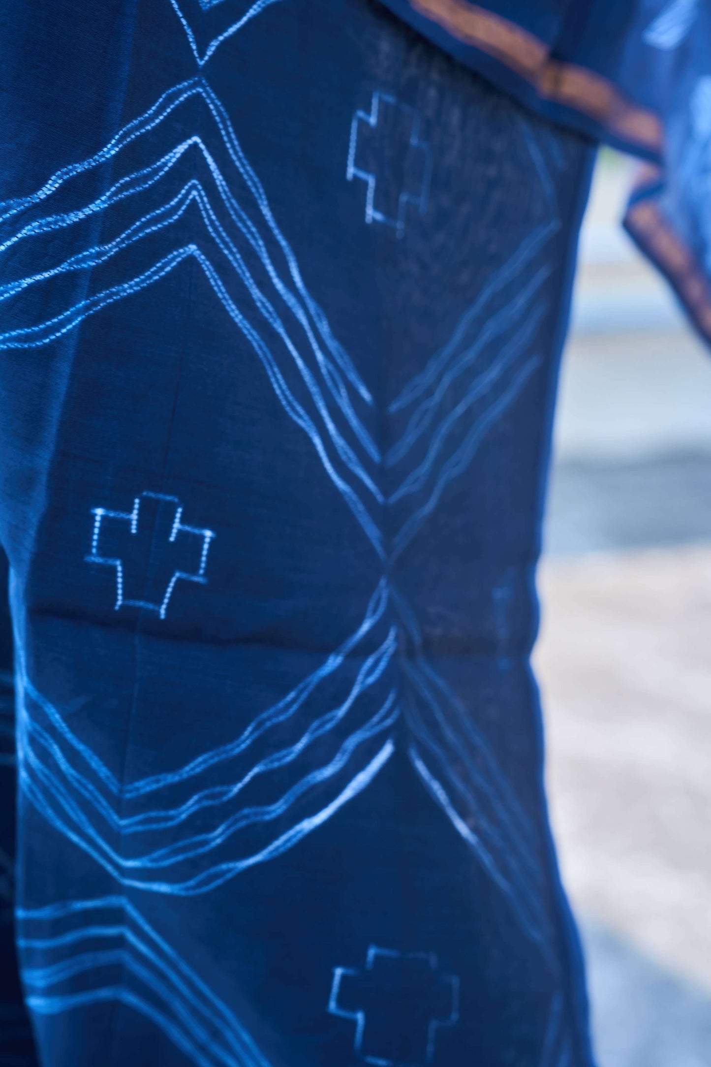 geometric; dots; blue; navy silk; cotton Indigo Blue Nui Shibori Handcrafted Chanderi Silk Set by Label A