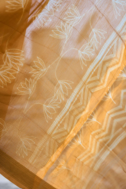 geometric; yellow; dots silk; cotton Mustard Yellow  Nui Shibori Handcrafted Maheshwari Silk Set by Label A