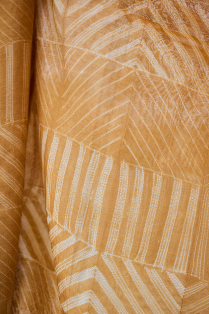 geometric; yellow; dots silk; cotton Mustard Yellow  Nui Shibori Handcrafted Maheshwari Silk Set by Label A