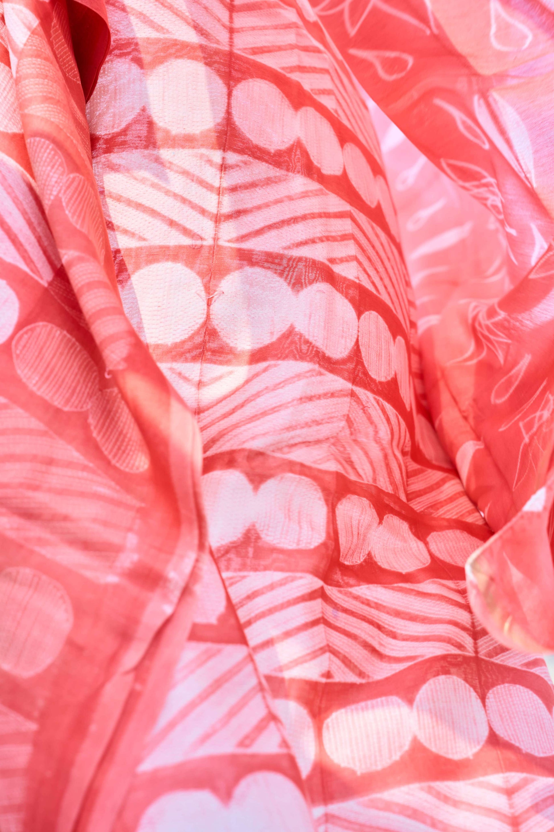 geometric; dots; white; pink silk; cotton Coral Peach Nui Shibori Handcrafted Chanderi Silk Set by Label A