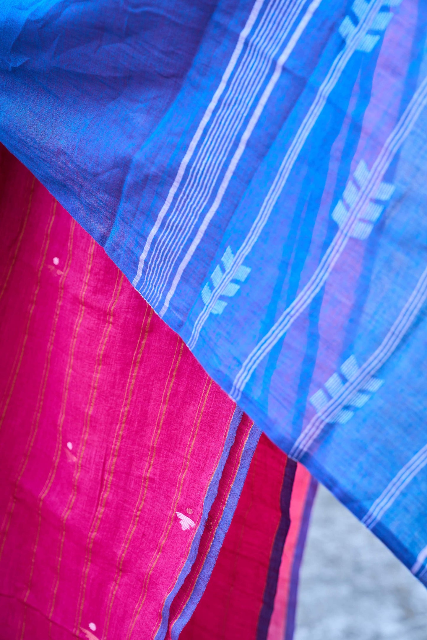 pink; blue cotton Magenta Jamdani Cotton Suit Set by My Store