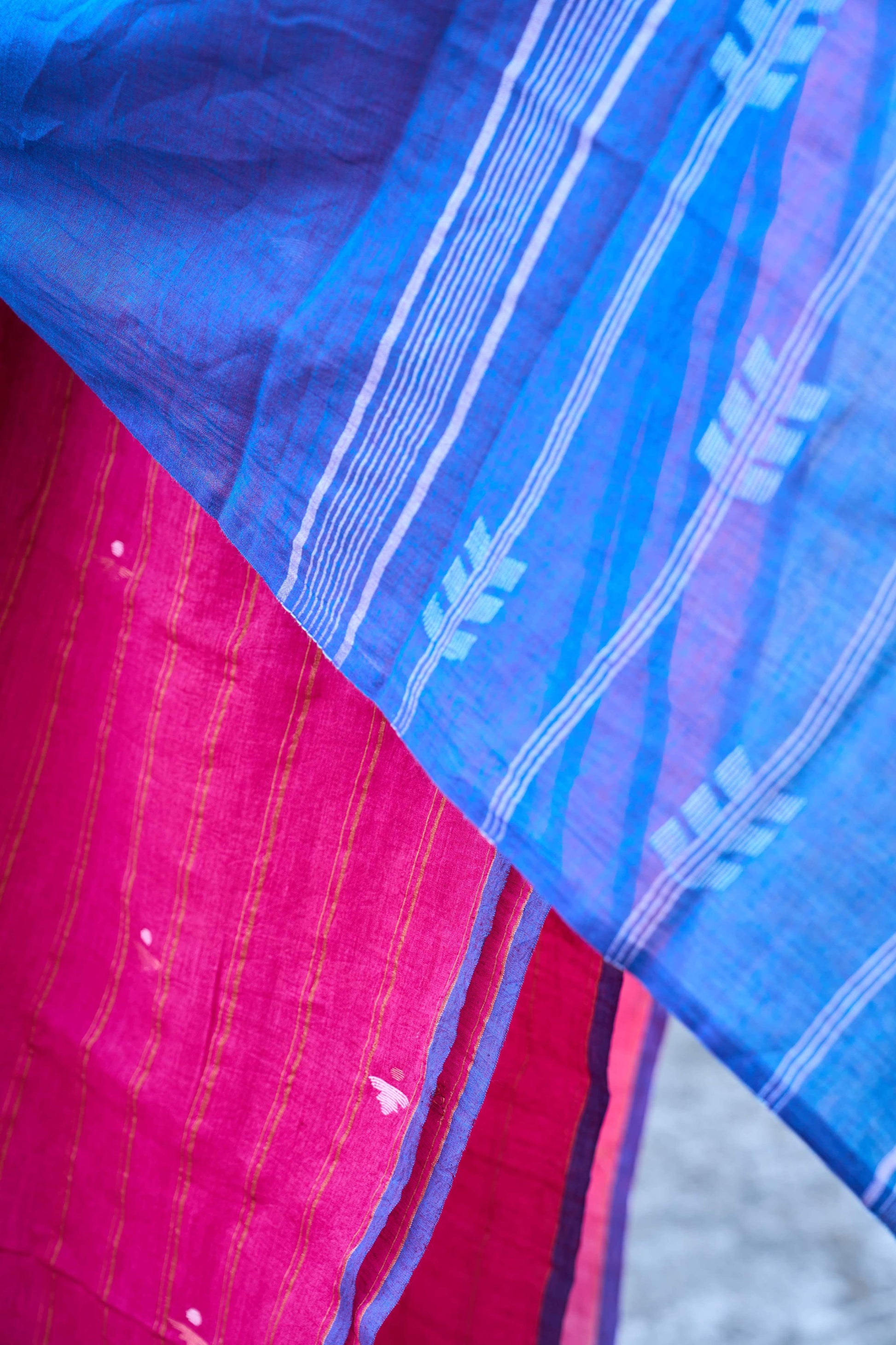 pink; blue cotton Magenta Jamdani Cotton Suit Set by My Store