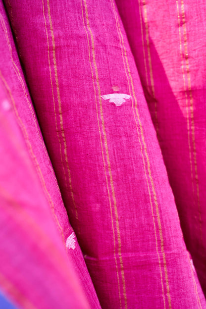 pink; blue cotton Magenta Jamdani Cotton Suit Set by My Store