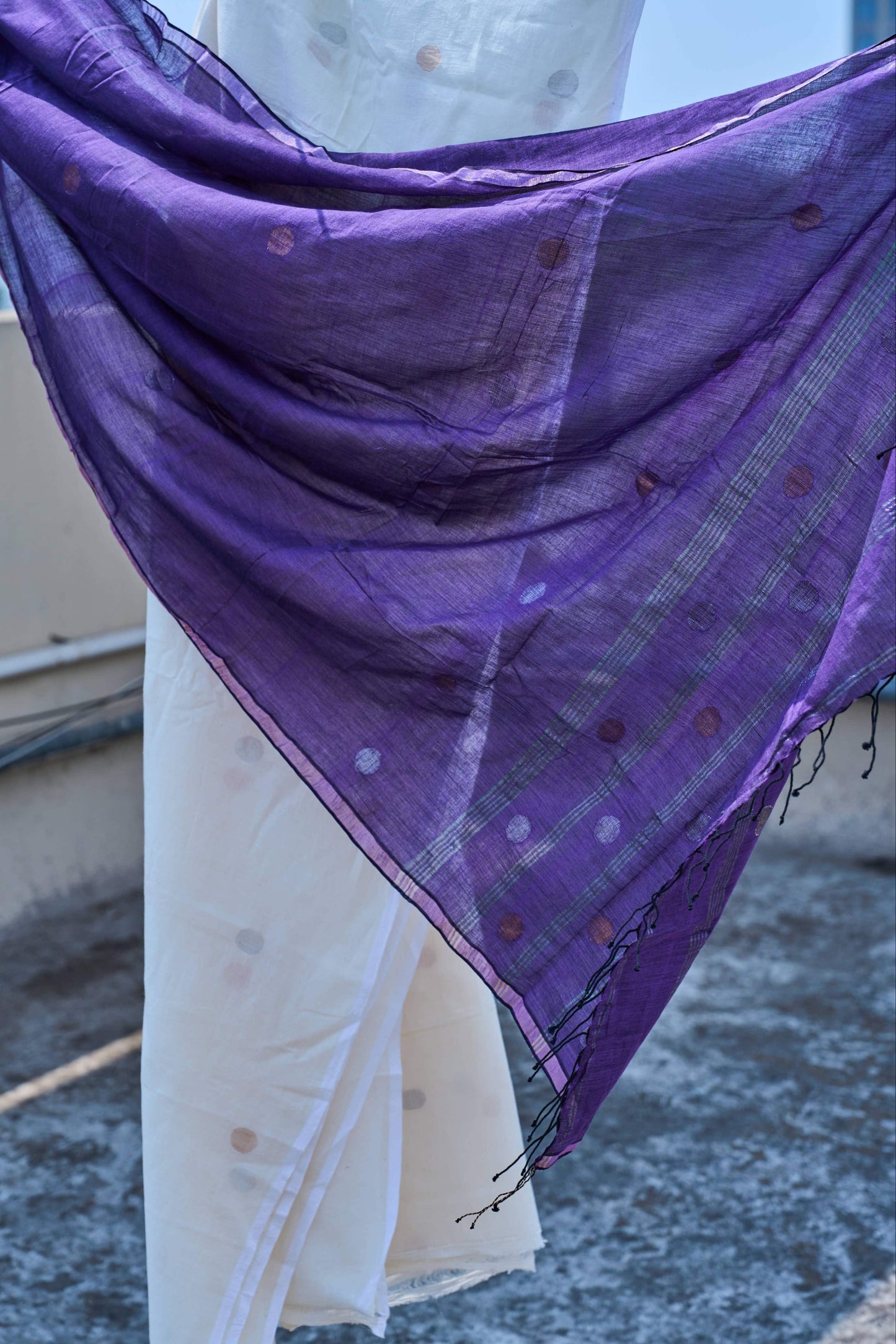 white; purple cotton White Jamdani Cotton Suit set by My Store