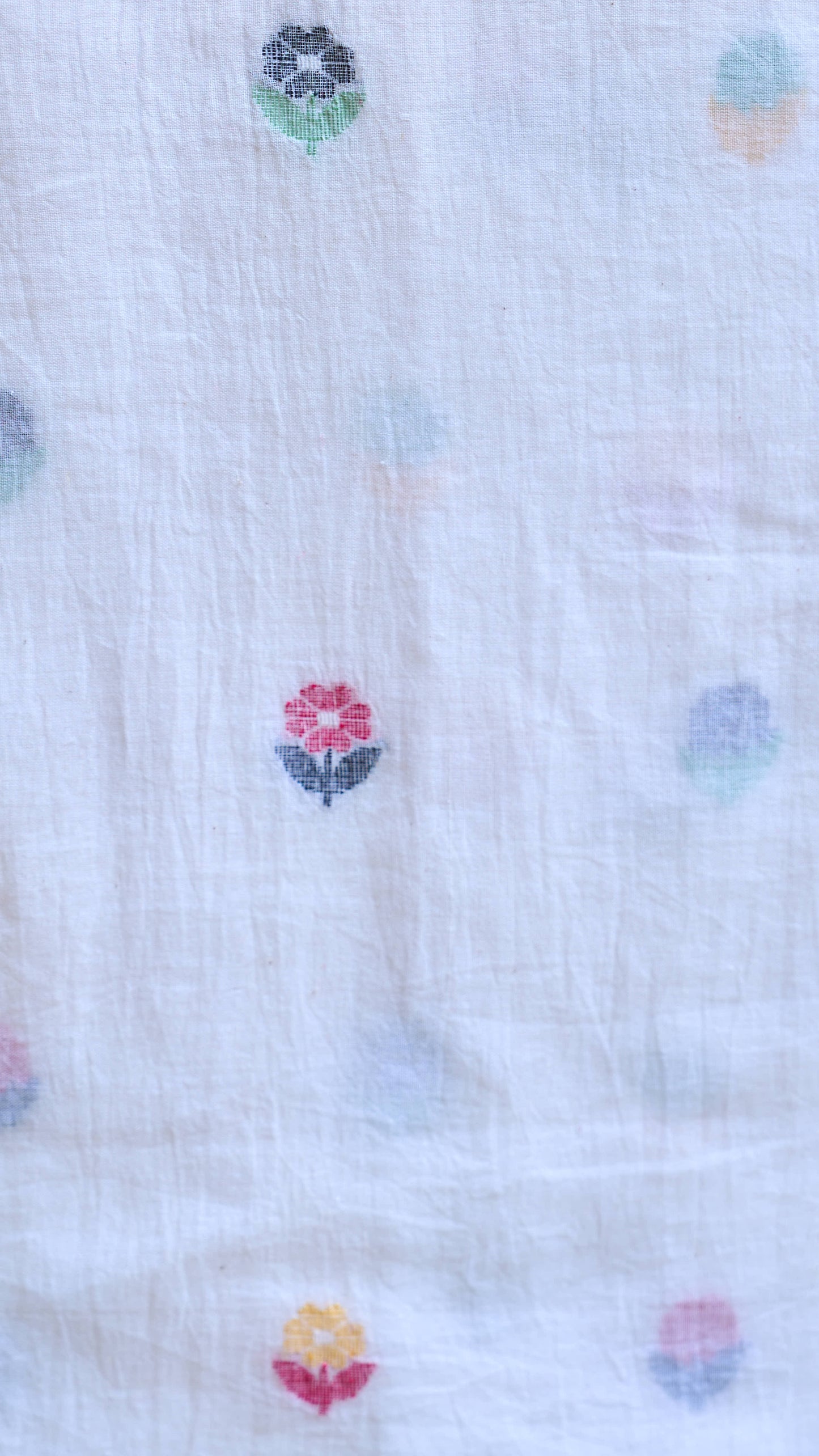 white; multicolor cotton White Multicolor Floral Jamdani Handwoven Cotton Fabric - Sold Per Meter by My Store