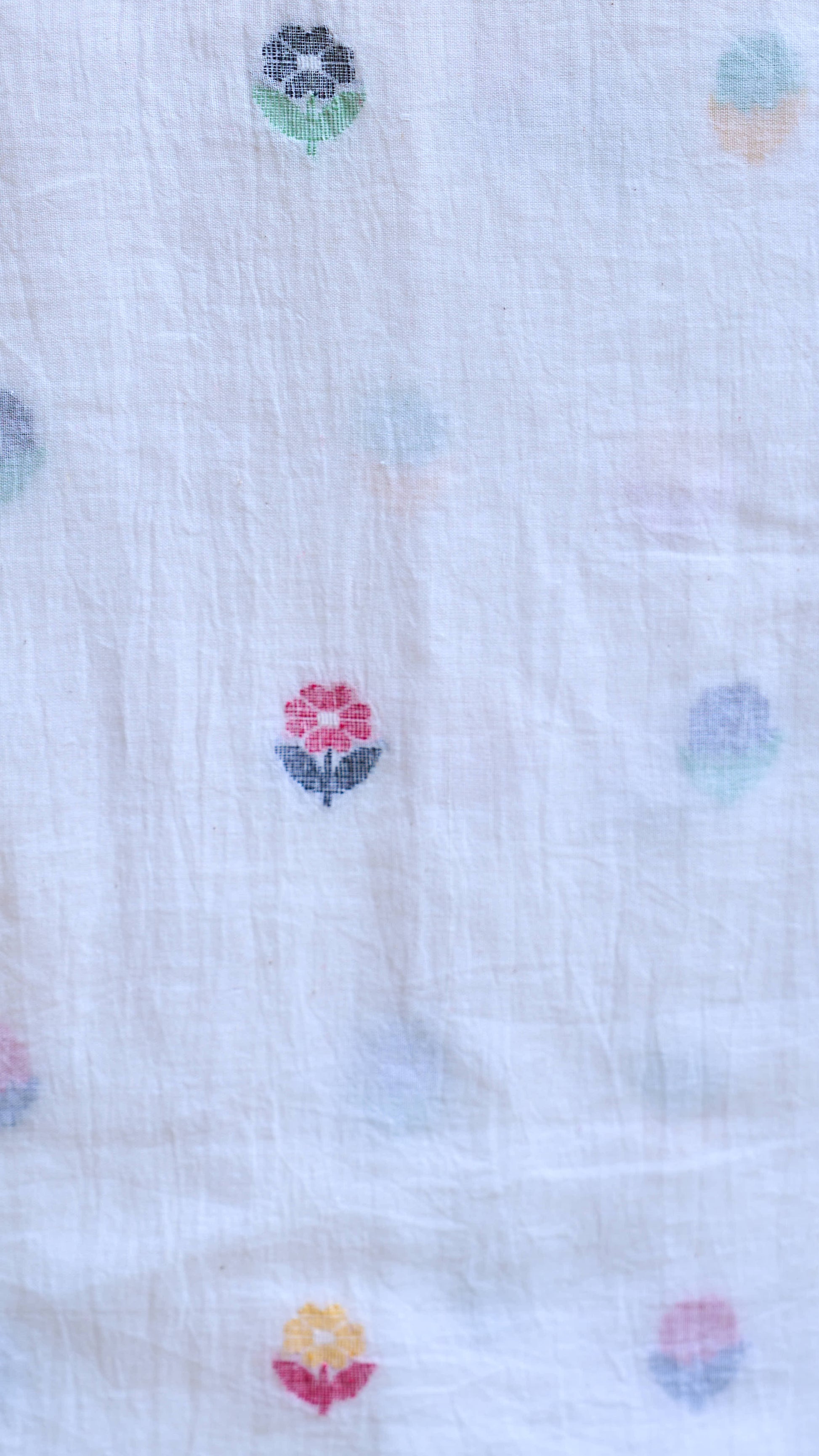 white; multicolor cotton White Multicolor Floral Jamdani Handwoven Cotton Fabric - Sold Per Meter by My Store