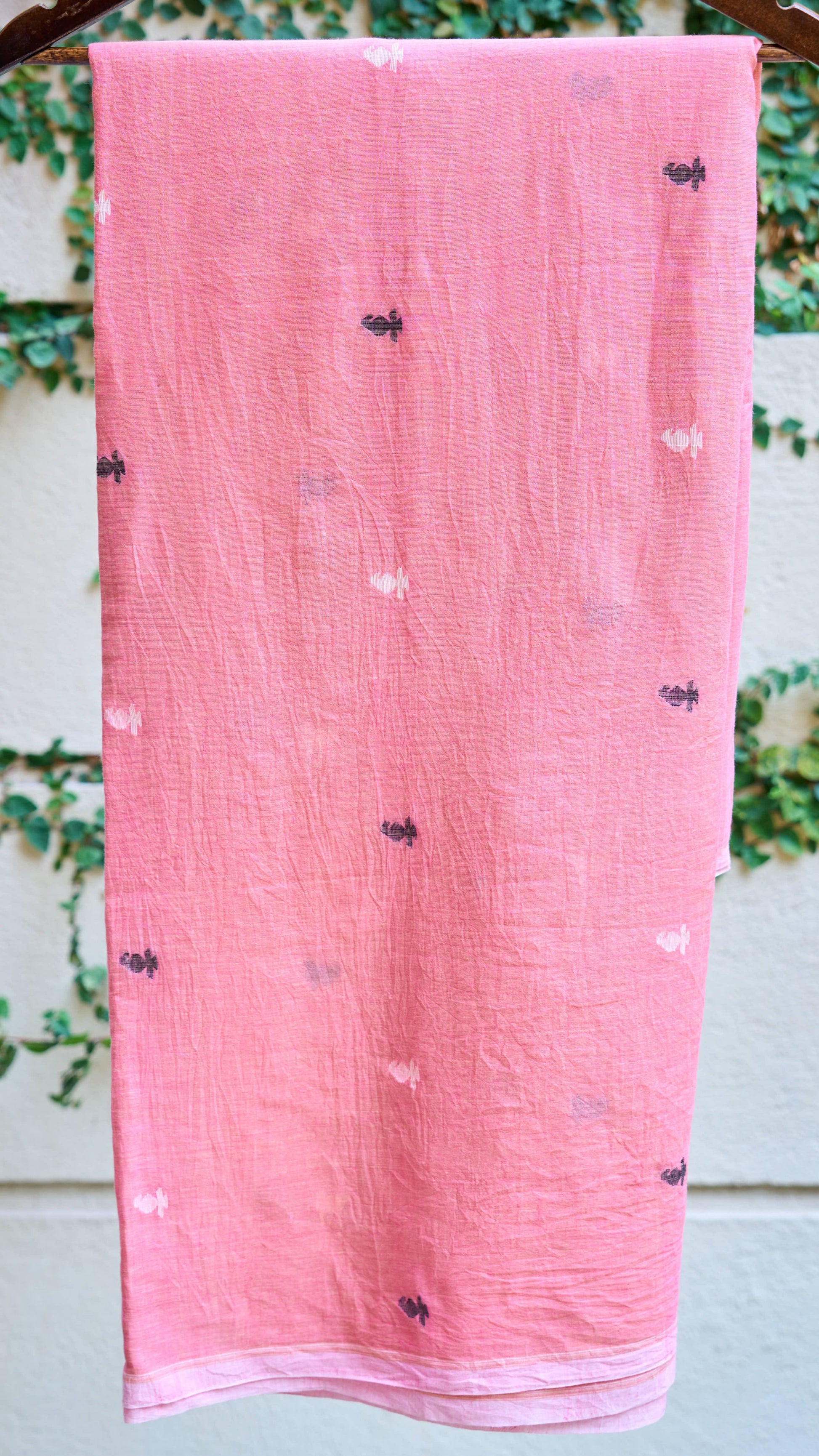 pink cotton Pink Motif Jamdani Handwoven Cotton Fabric - Sold Per Meter by My Store