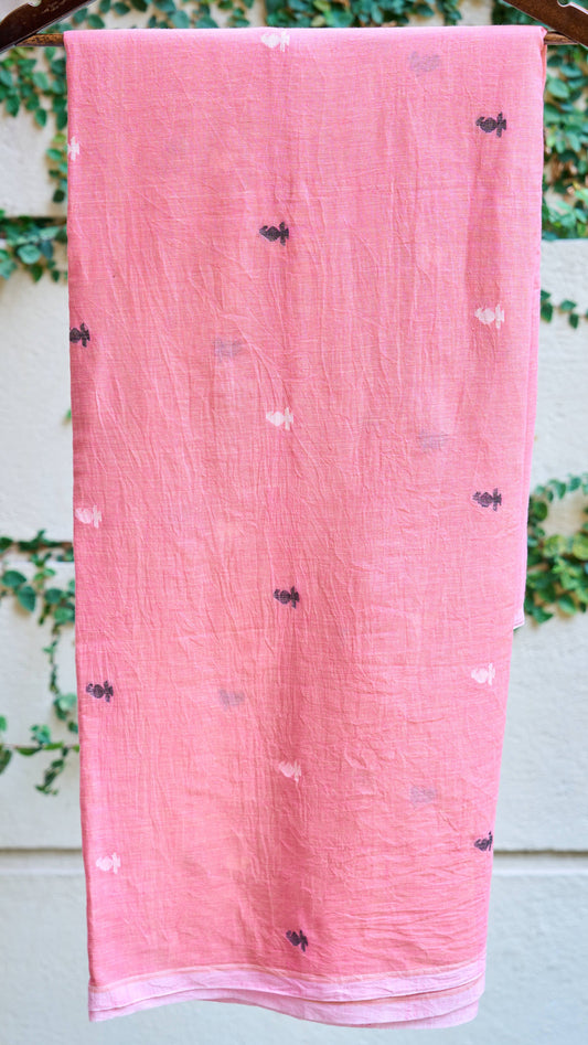 pink cotton Pink Motif Jamdani Handwoven Cotton Fabric - Sold Per Meter by My Store