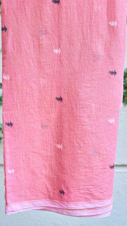 pink cotton Pink Motif Jamdani Handwoven Cotton Fabric - Sold Per Meter by My Store