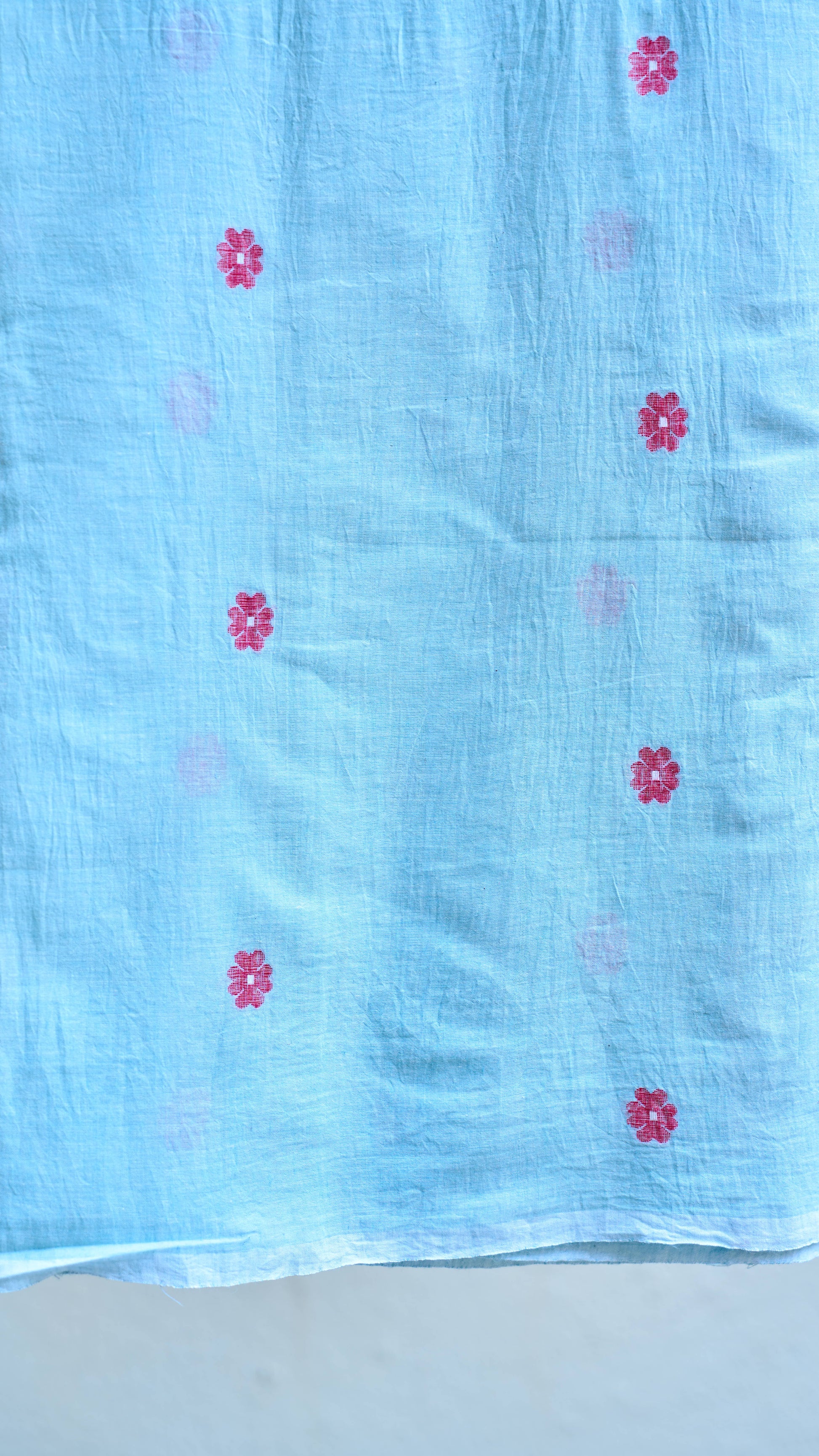 blue; floral cotton Mint Blue Jamdani Handwoven Cotton Fabric - Sold Per Meter by My Store