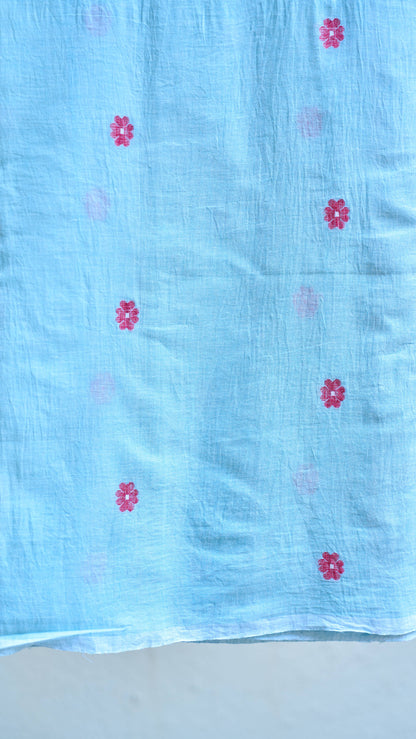 blue; floral cotton Mint Blue Jamdani Handwoven Cotton Fabric - Sold Per Meter by My Store