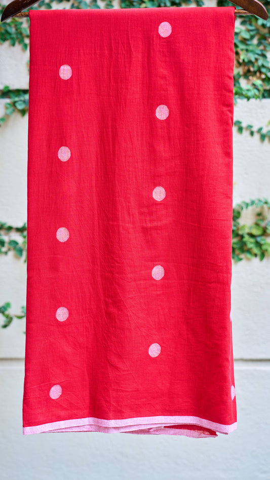 red; dots cotton Red Jamdani Handwoven Cotton Fabric - Sold Per Meter by My Store