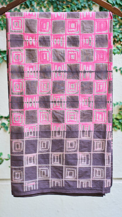 multicolor; brown; rose-gold cotton Brown & Fuchsia Pink Nui Shibori Handcrafted Cotton Fabric - 2.5 Meters by My Store