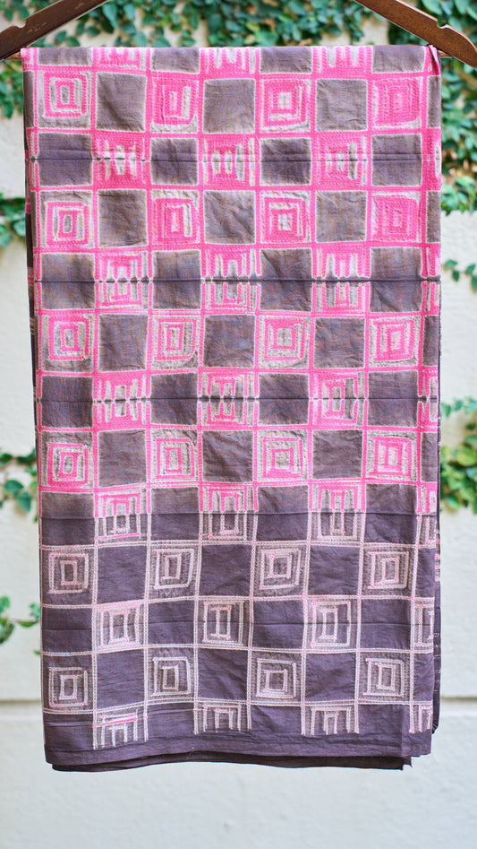 multicolor; brown; rose-gold cotton Brown & Fuchsia Pink Nui Shibori Handcrafted Cotton Fabric - 2.5 Meters by My Store