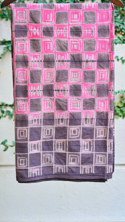 multicolor; brown; rose-gold cotton Brown & Fuchsia Pink Nui Shibori Handcrafted Cotton Fabric - 2.5 Meters by My Store