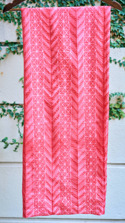 green; checkered cotton Coral Pink Nui Shibori Handcrafted Mulberry Silk Fabric - 2.5mts by My Store
