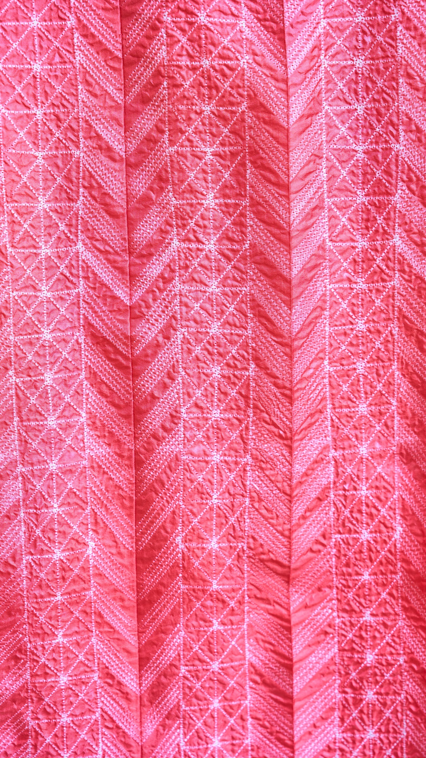 green; checkered cotton Coral Pink Nui Shibori Handcrafted Mulberry Silk Fabric - 2.5mts by My Store