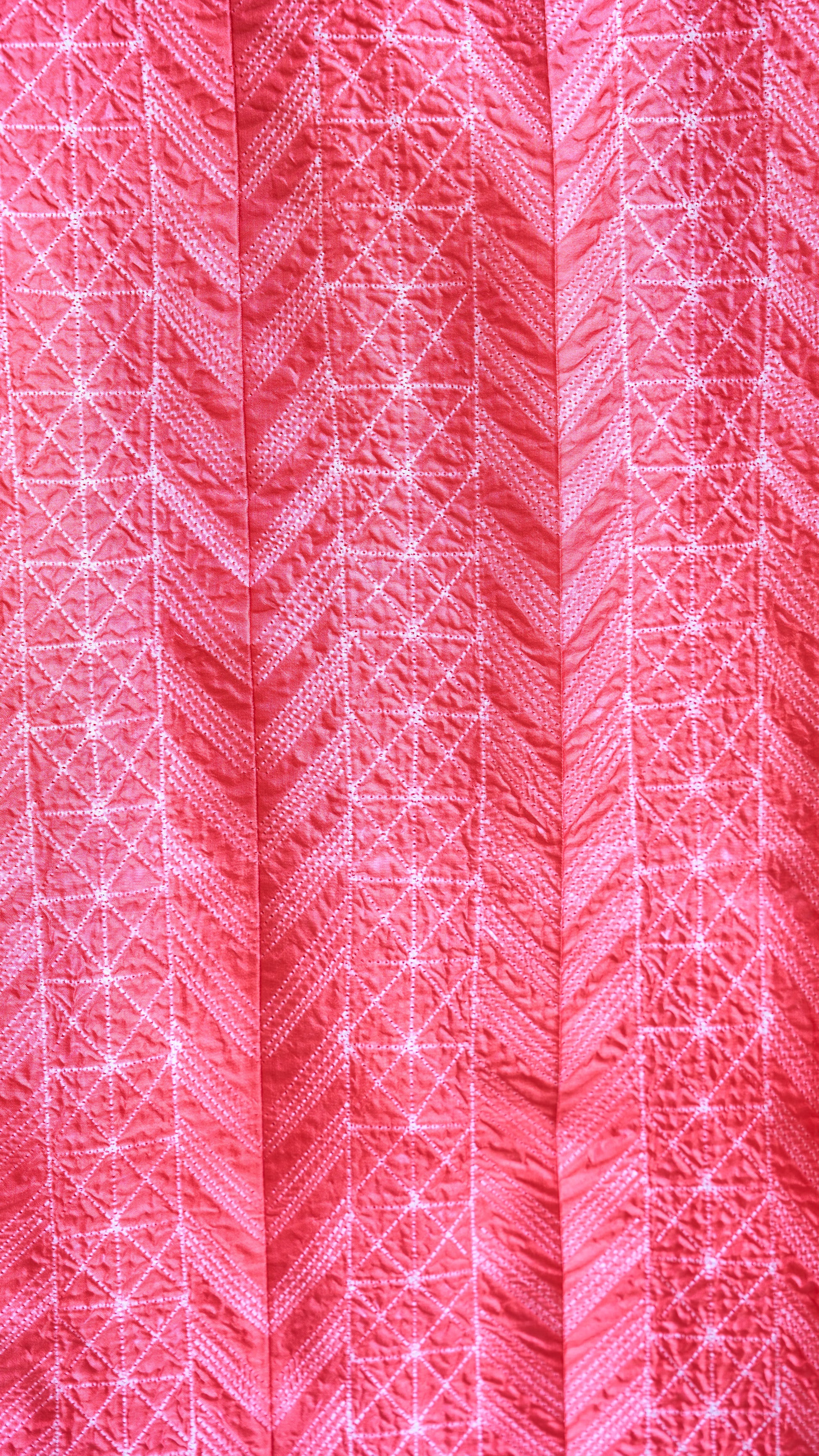 green; checkered cotton Coral Pink Nui Shibori Handcrafted Mulberry Silk Fabric - 2.5mts by My Store