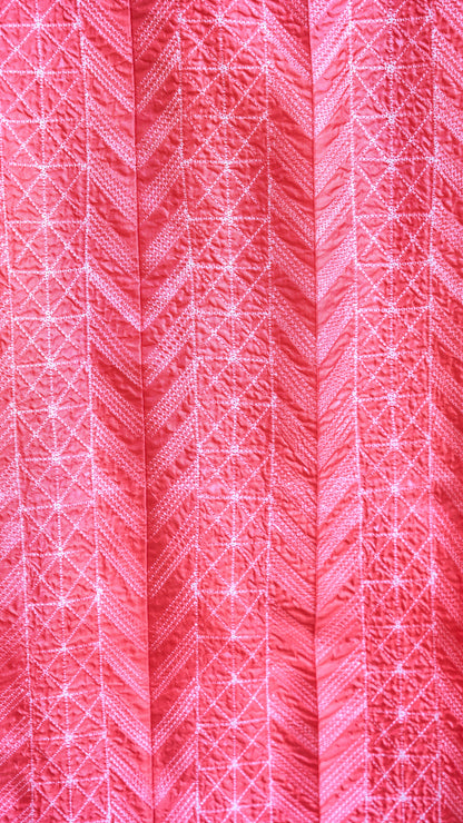 green; checkered cotton Coral Pink Nui Shibori Handcrafted Mulberry Silk Fabric - 2.5mts by My Store