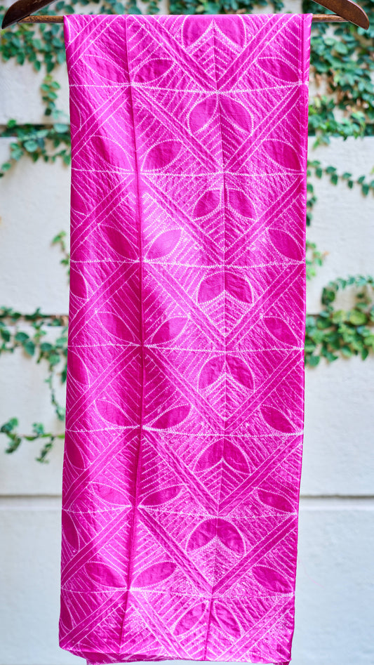 checkered; pink silk Rani Pink Nui Shibori Handcrafted Mulberry Silk Fabric - 2.5mts by My Store