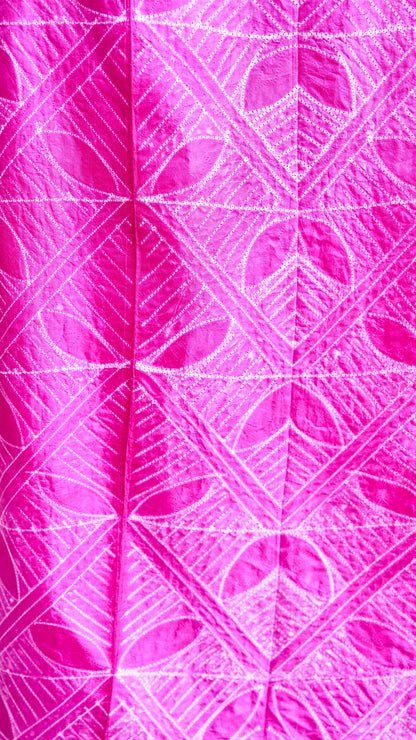 checkered; pink silk Rani Pink Nui Shibori Handcrafted Mulberry Silk Fabric - 2.5mts by My Store