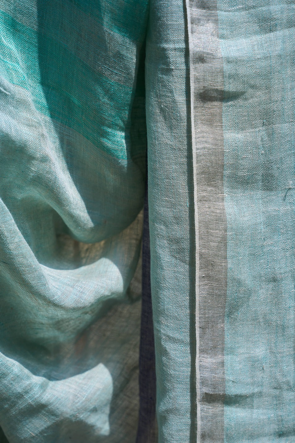 multicolor; striped; green; pink linen Handwoven Linen Saree - Seafoam & Lilac Ombre by Label A