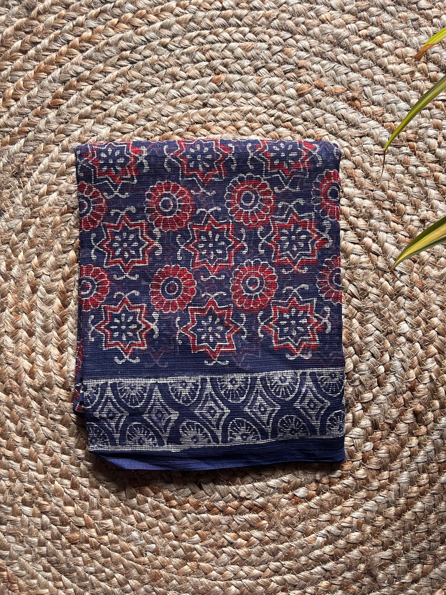 floral; dots; navy; geometric; red; blue cotton Taru - Red & Indigo Bagru Printed Kota Cotton Suit Set by Label A
