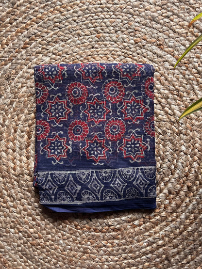 floral; dots; navy; geometric; red; blue cotton Taru - Red & Indigo Bagru Printed Kota Cotton Suit Set by Label A