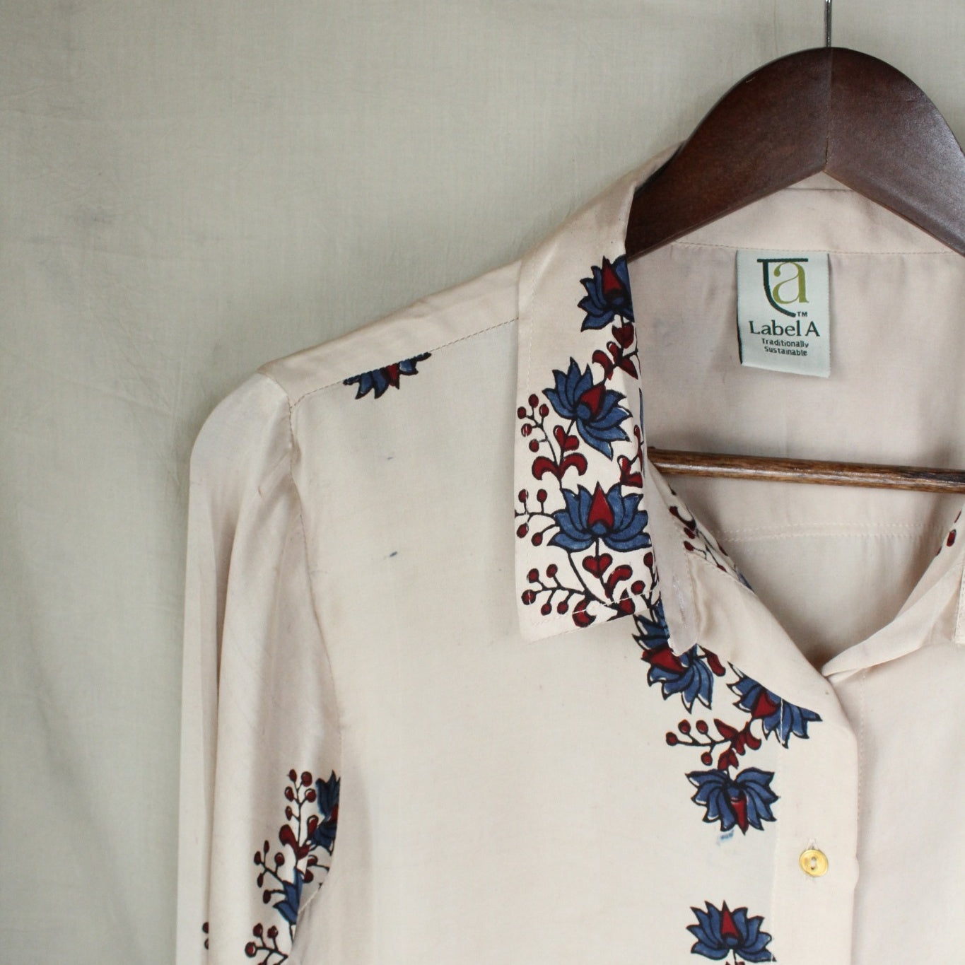 Ajrakh hand-block print Aarini - White Modal Silk Shirt by LabelA