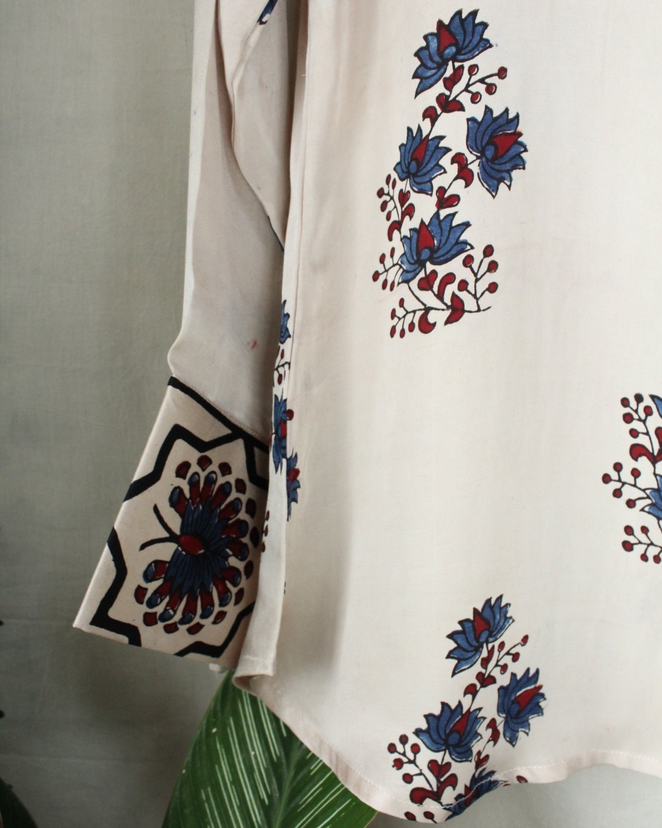 Ajrakh hand-block print Aarini - White Modal Silk Shirt by LabelA