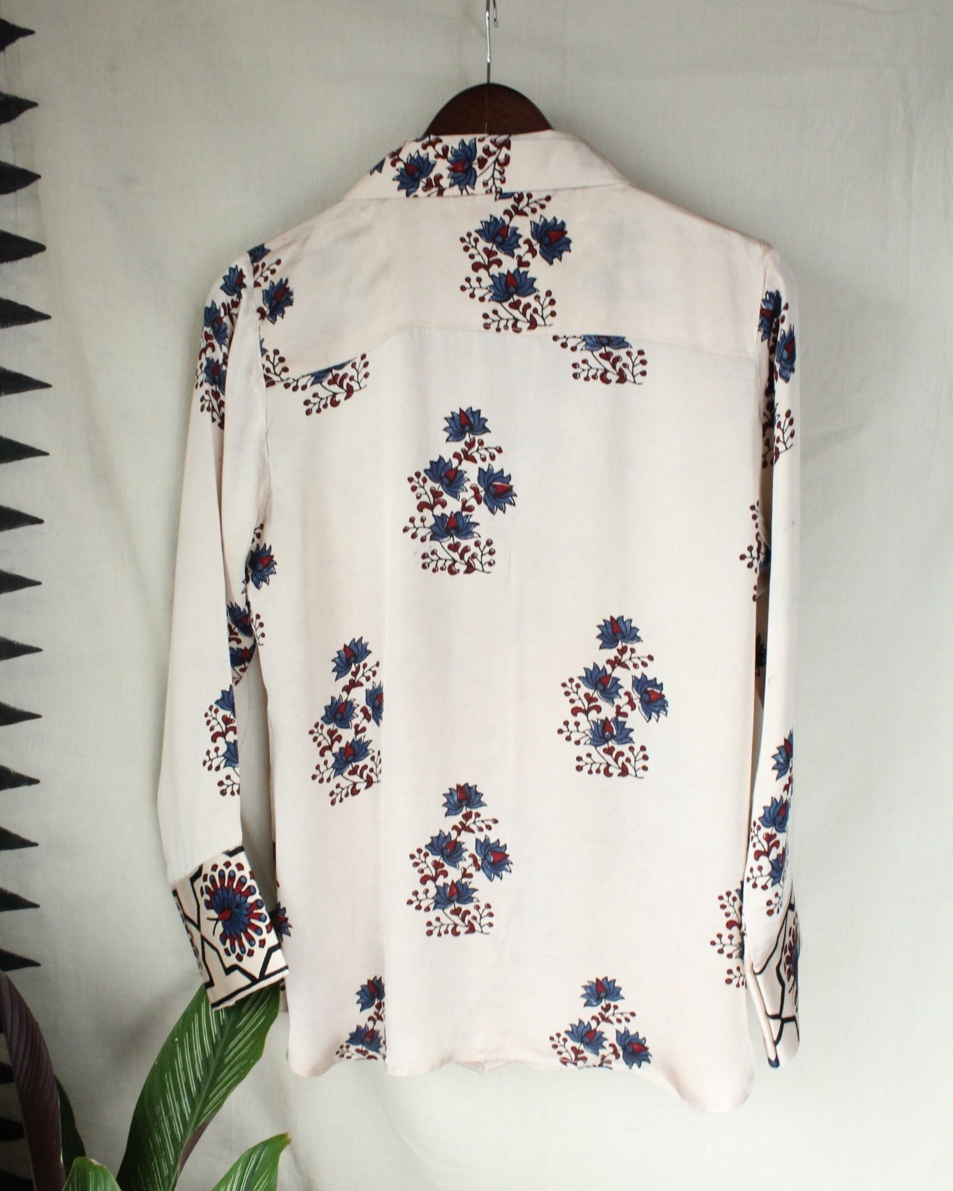 Ajrakh hand-block print Aarini - White Modal Silk Shirt by LabelA