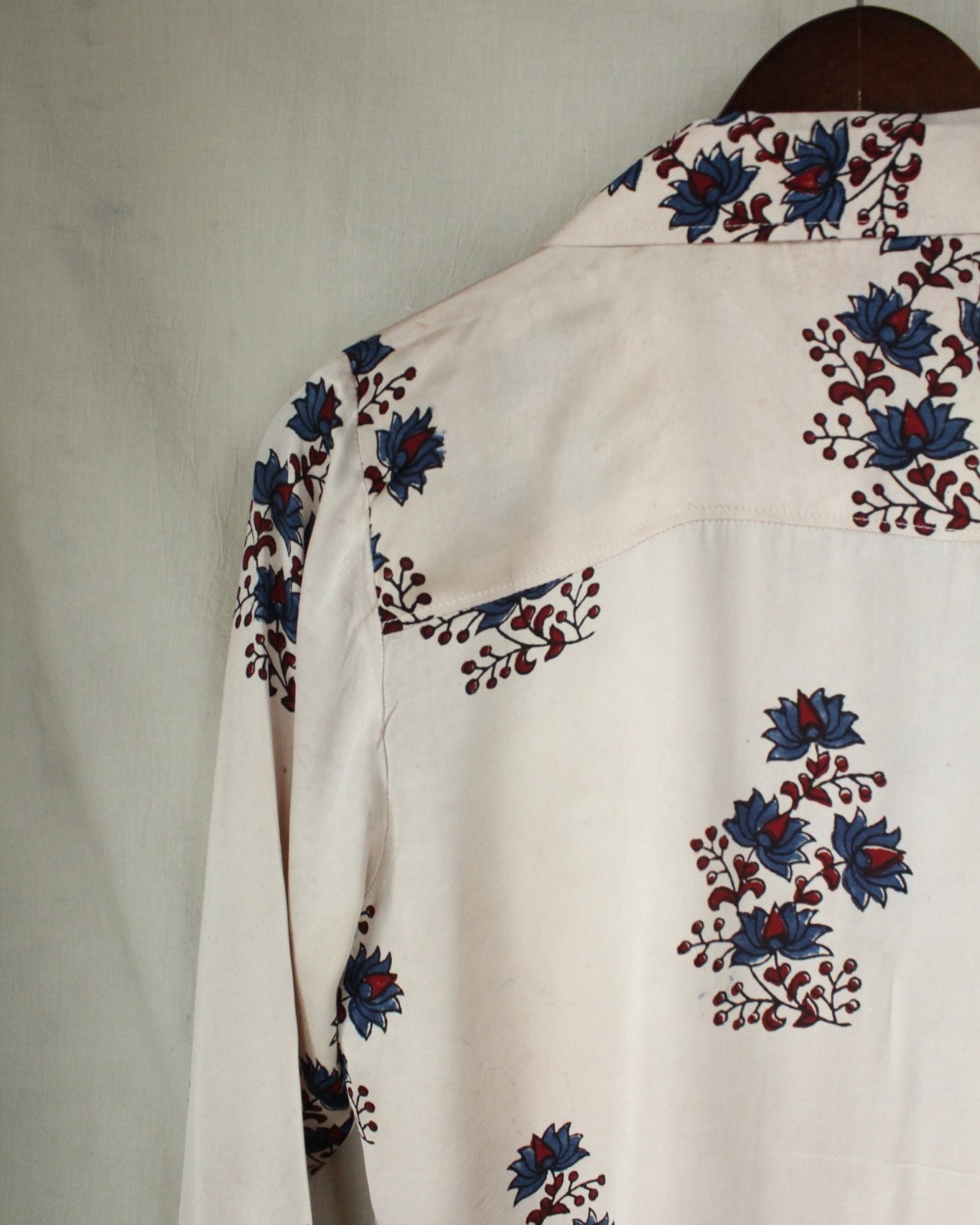 Ajrakh hand-block print Aarini - White Modal Silk Shirt by LabelA