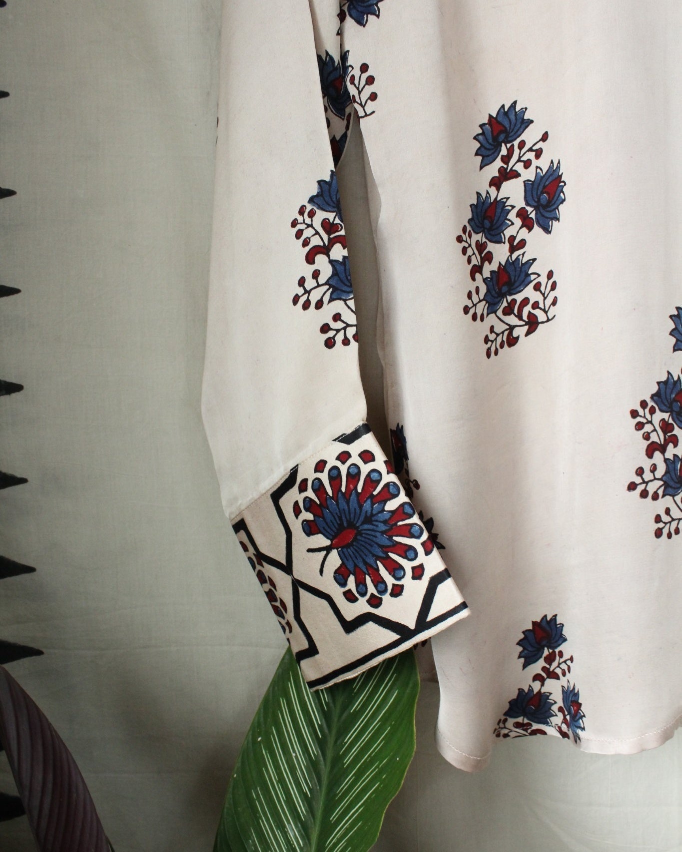 Ajrakh hand-block print Aarini - White Modal Silk Shirt by LabelA