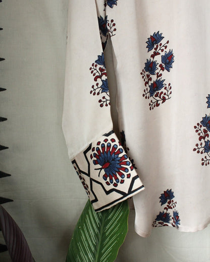 Ajrakh hand-block print Aarini - White Modal Silk Shirt by LabelA