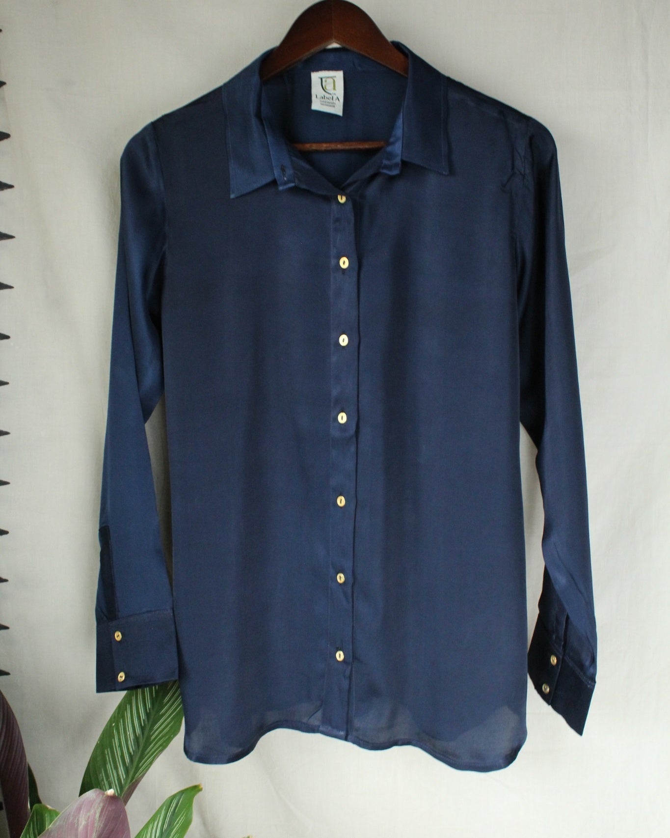 Ajrakh hand-block print Aadyah - Navy Blue Modal Silk Shirt by LabelA
