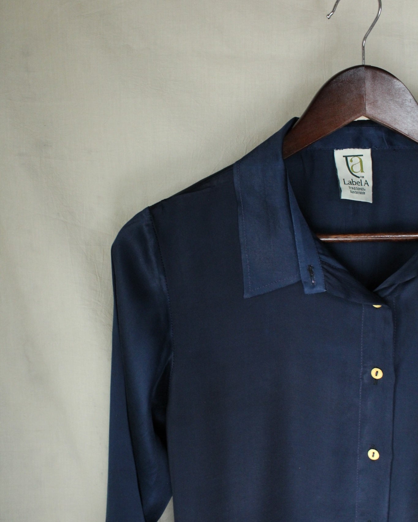 Ajrakh hand-block print Aadyah - Navy Blue Modal Silk Shirt by LabelA