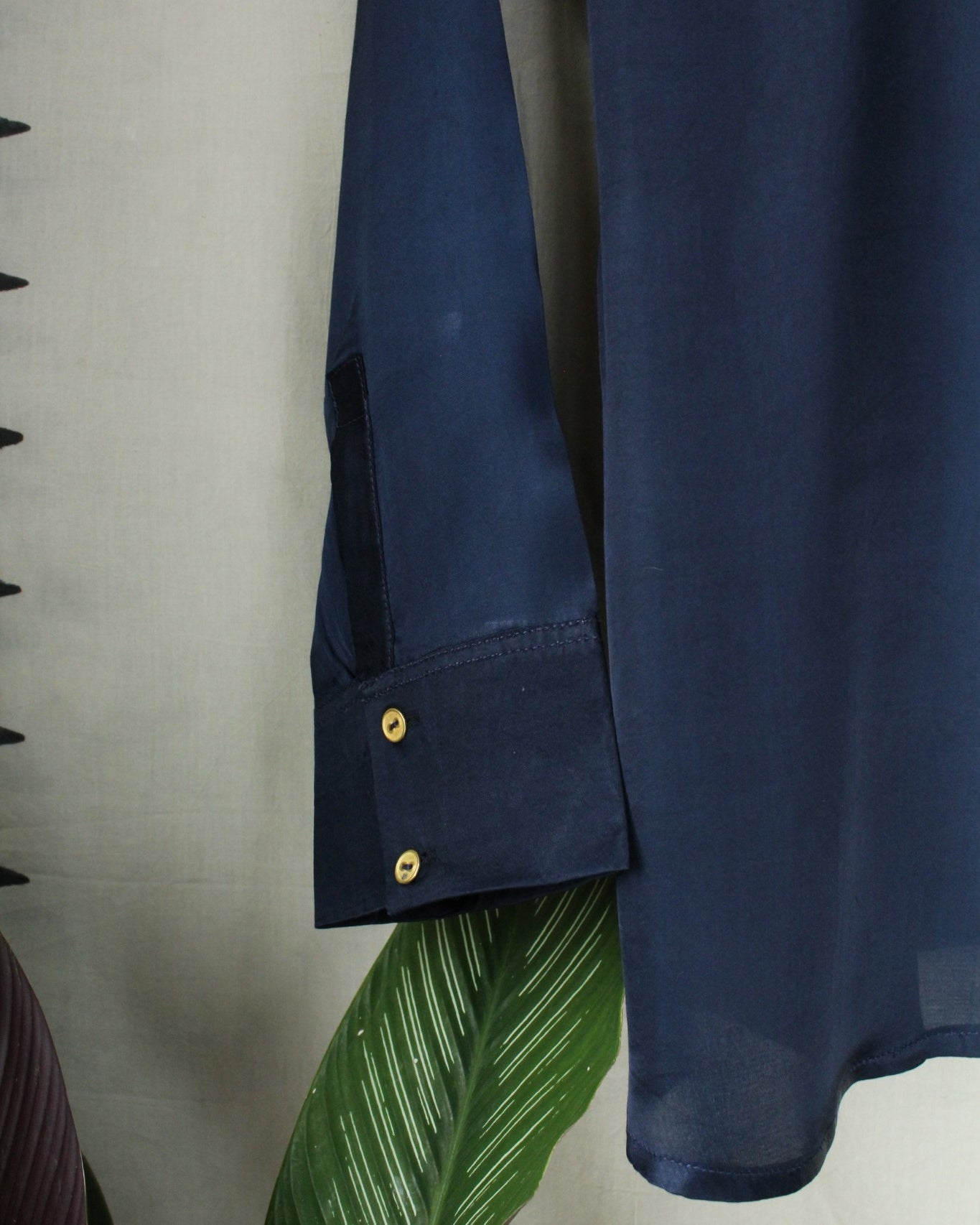 Ajrakh hand-block print Aadyah - Navy Blue Modal Silk Shirt by LabelA