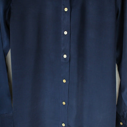 Ajrakh hand-block print Aadyah - Navy Blue Modal Silk Shirt by LabelA