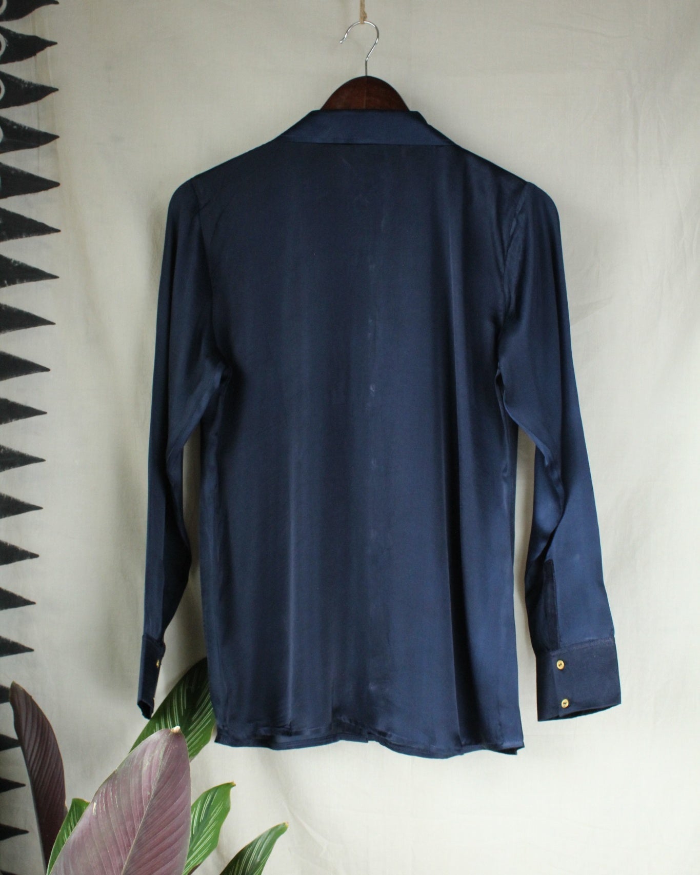 Ajrakh hand-block print Aadyah - Navy Blue Modal Silk Shirt by LabelA