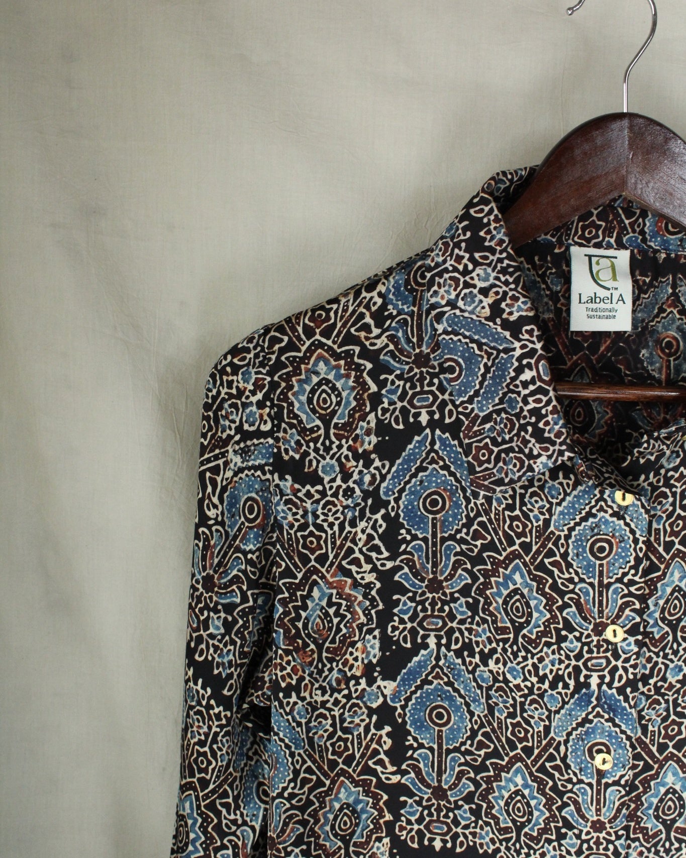 Ajrakh hand-block print Anvika - Patterned Modal Silk Shirt by LabelA
