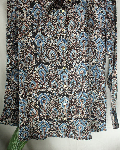 Ajrakh hand-block print Anvika - Patterned Modal Silk Shirt by LabelA