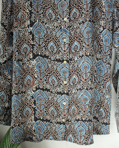 Ajrakh hand-block print Anvika - Patterned Modal Silk Shirt by LabelA