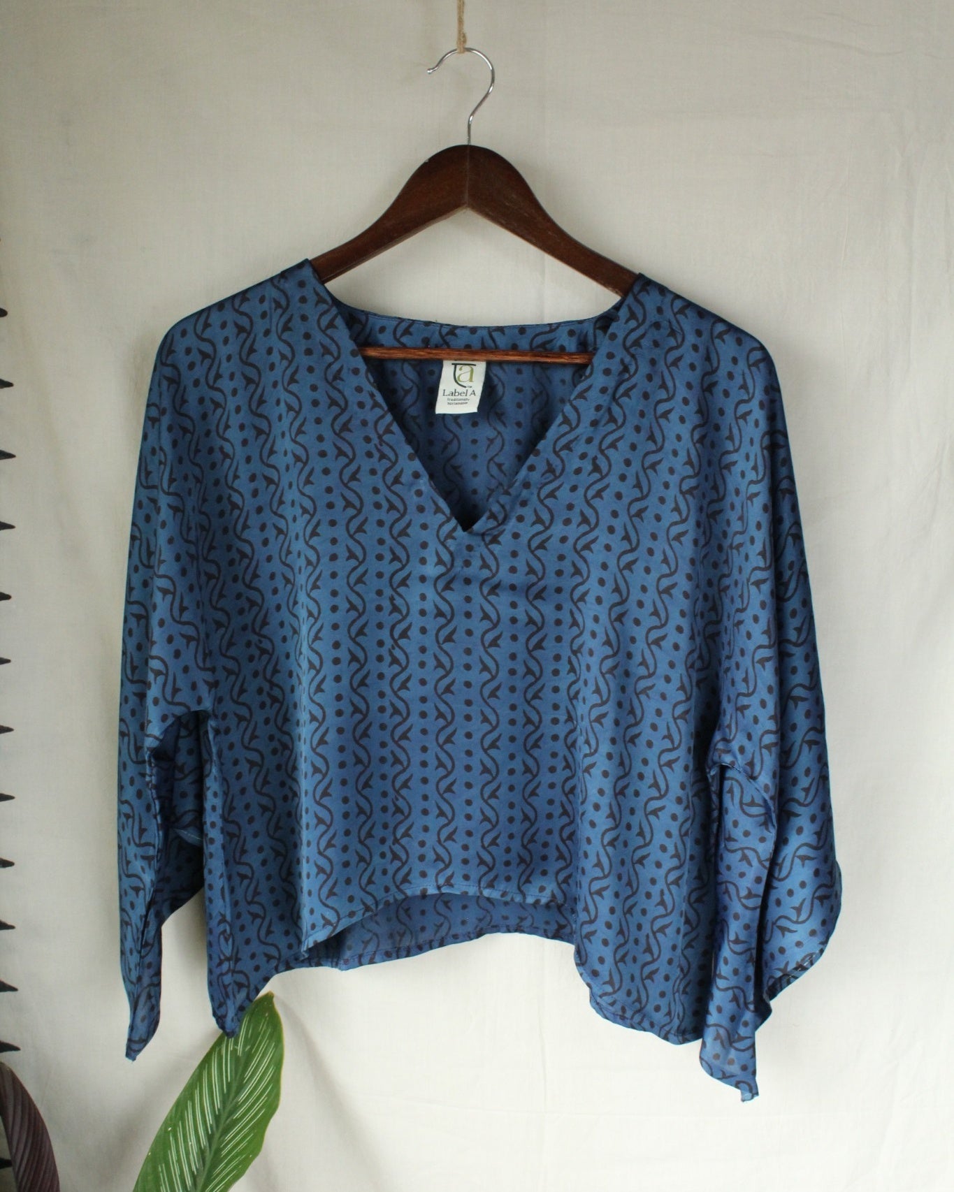 Ajrakh hand-block print Aaritra - Blue Modal Silk Top by LabelA